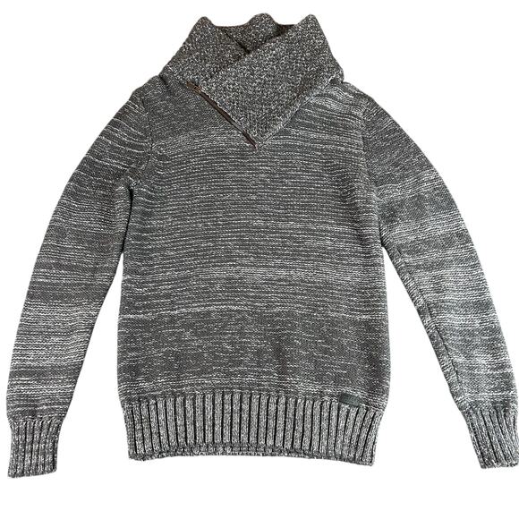 Outpost Makers Sweater Men Sz M Asphalt Gray Asymmetric Quarter Zip Striped Knit - Picture 1 of 11